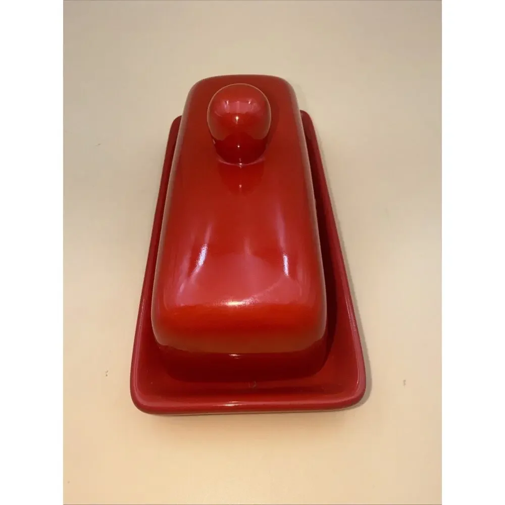 Mason Craft & More Red Ceramic Butter Dish with Lid Bright Red Excellent 7.25